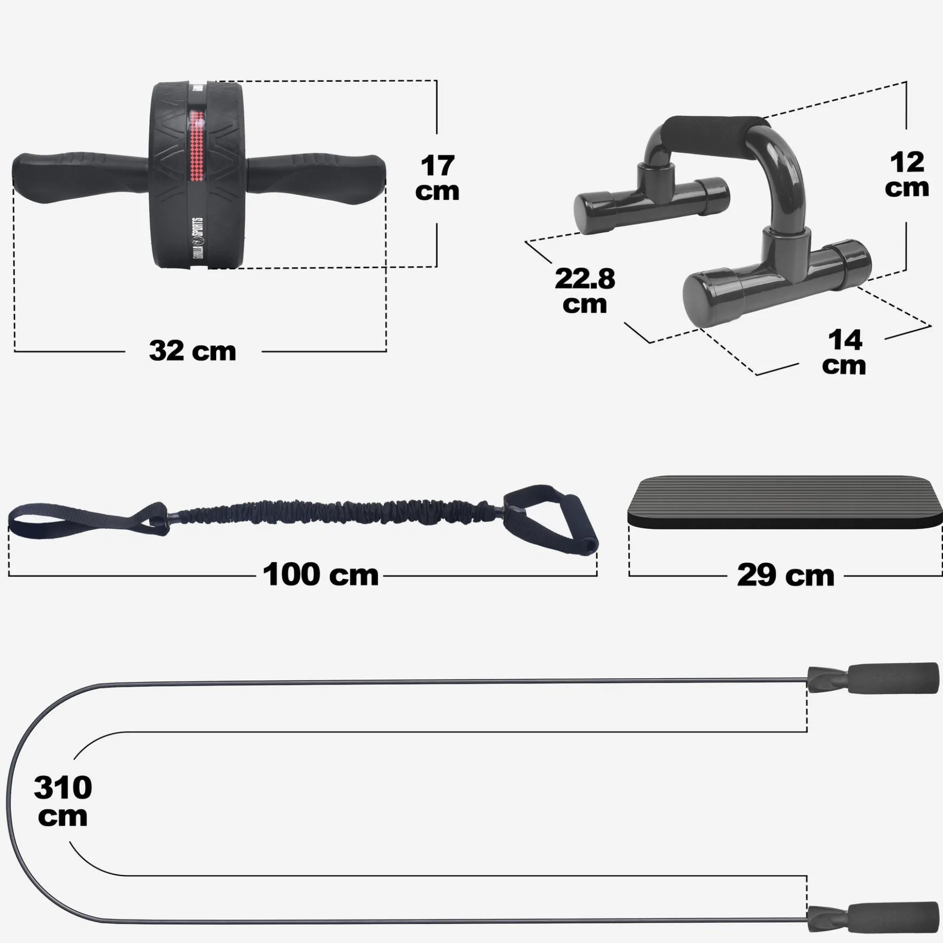 Ab Roller Set inkl, Kniematten, Springseil und Liegestützgriffe