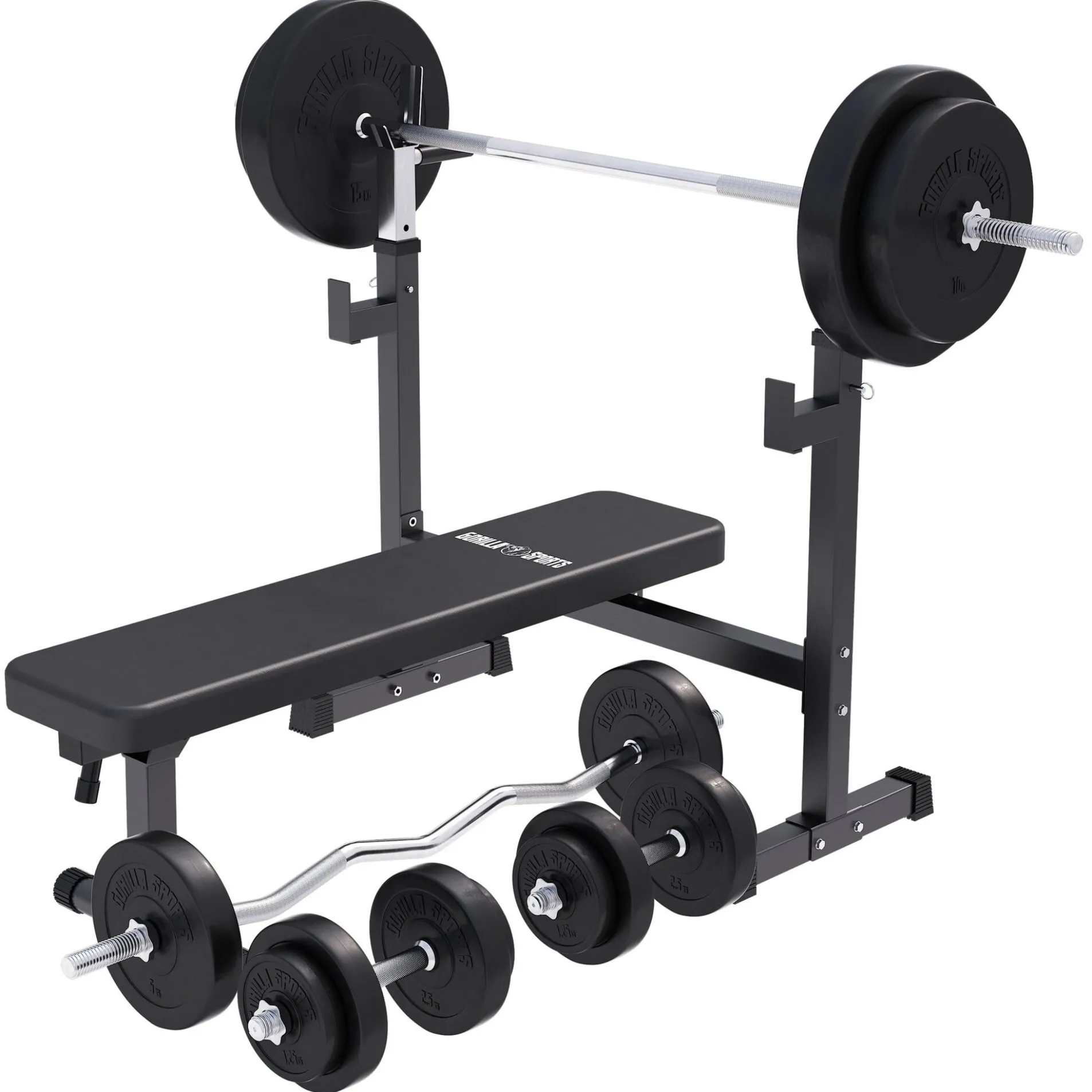 Hantelbank mit Ablage breit inkl, Hantelset 40/70/100 kg