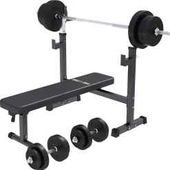 Hantelbank mit Ablage breit inkl, Hantelset 40/70/100 kg
