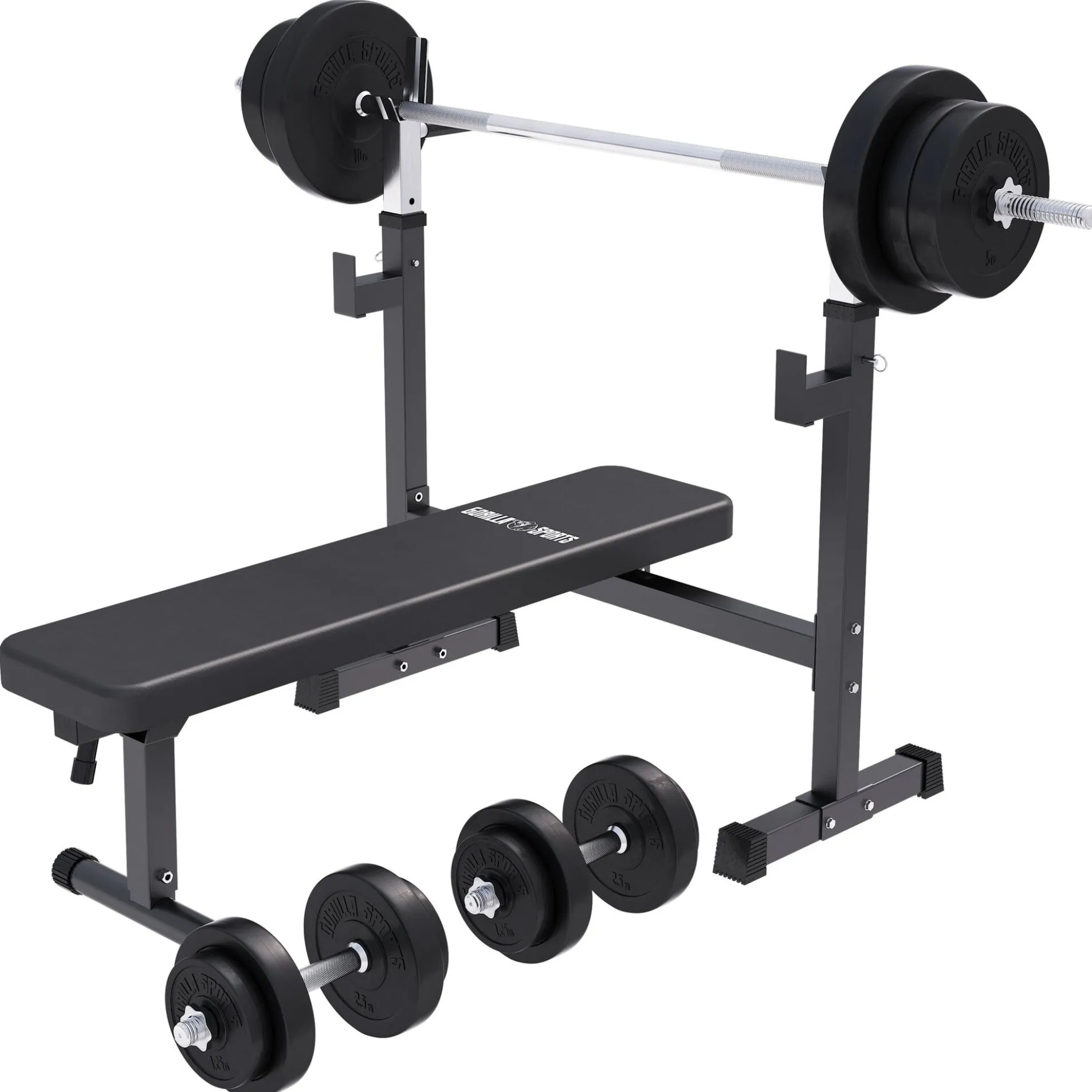 Hantelbank mit Ablage breit inkl, Hantelset 40/70/100 kg