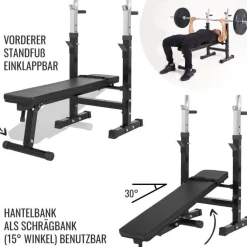 Hantelbank mit Ablage inkl, Langhantel Set Gripper 100 kg