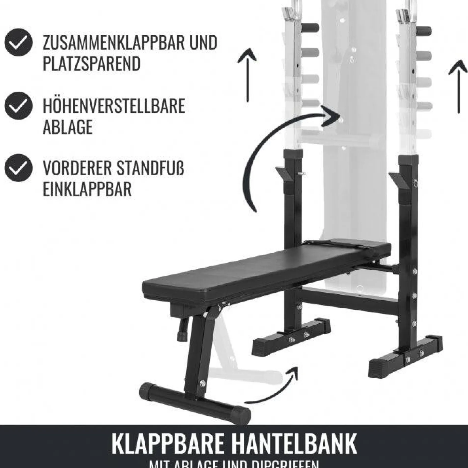 Hantelbank mit Ablage inkl, Langhantel Set Gripper 100 kg