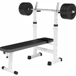 Hantelbank mit Ablage inkl, Langhantel Set Kunststoff 38/70/100 kg