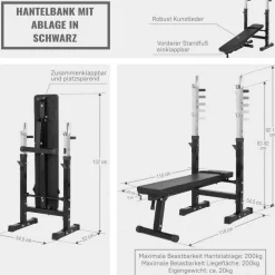 Hantelbank mit Ablage Komplettset 100 kg