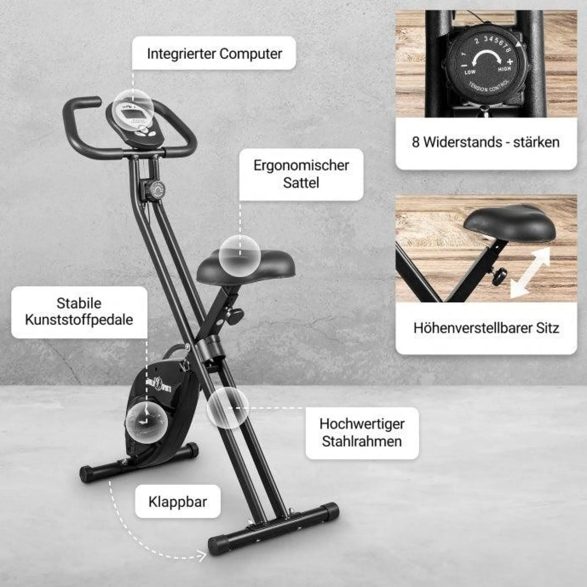 Heimtrainer Fahrrad X-Frame klappbar
