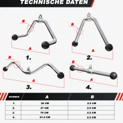 Kabelzug Griffset mit Trizeps-, SZ-Curl- und Rudergriff