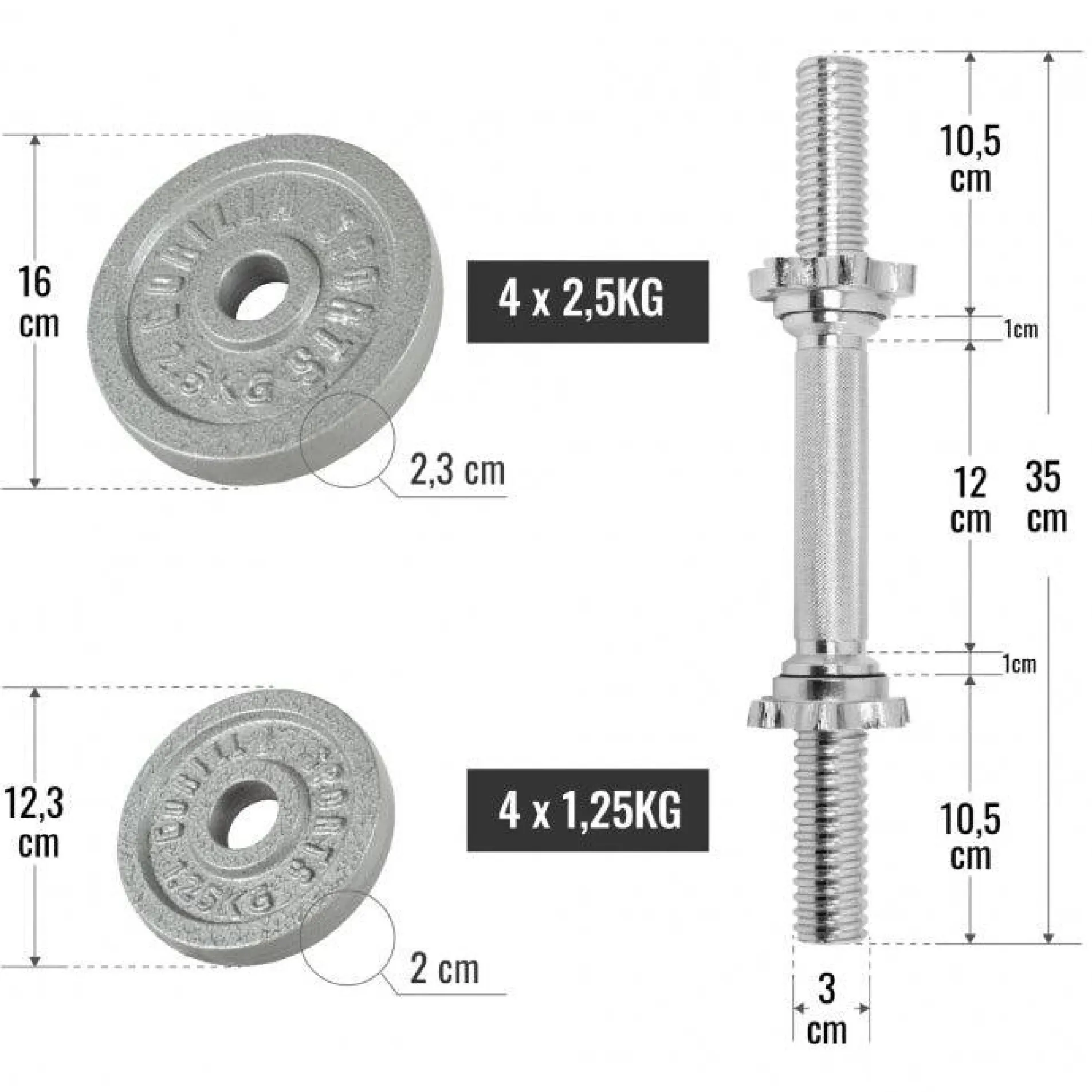 Kurzhantel Set Gusseisen 20 kg mit Sternverschlüssen