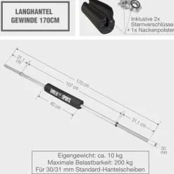 Langhantel 170 cm mit Nackenpolster mit Sternverschlüssen