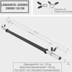 Langhantel Aerobic 130 cm mit Federverschlüssen