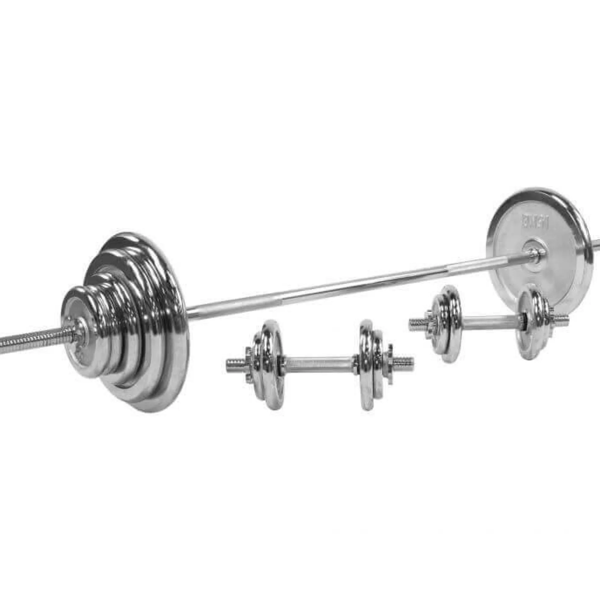 Langhantel Set Chrom 100 kg mit Sternverschlüssen