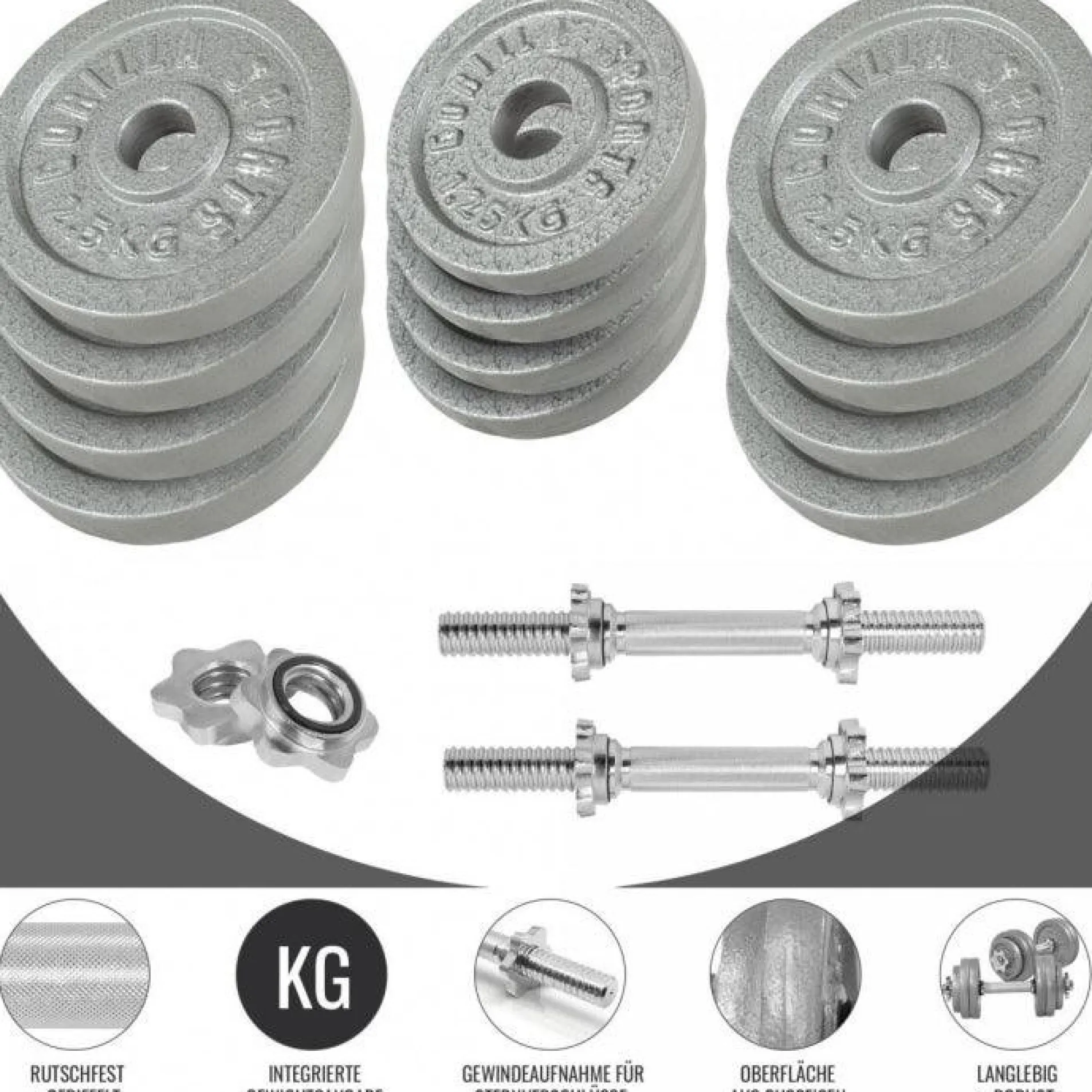 Langhantel Set Gusseisen 100 kg mit Verschlüssen