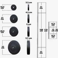 Langhantel Set Kunststoff 70 kg mit Sternverschlüssen