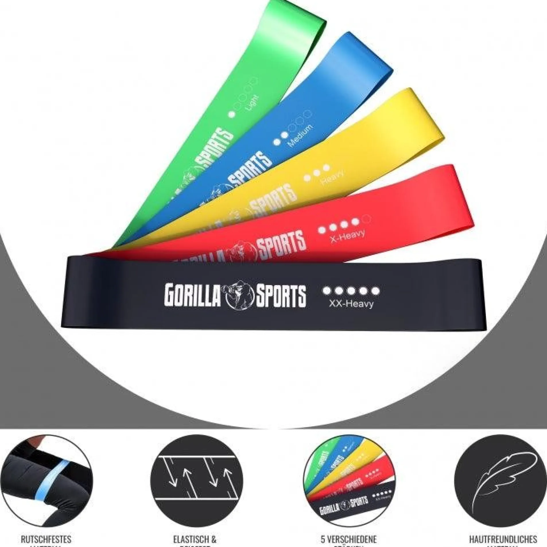 Resistance Band 5er Set aus Latex inkl, Tragebeutel