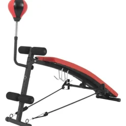 Sit Up Bank mit Punching Ball und Widerstandsbändern