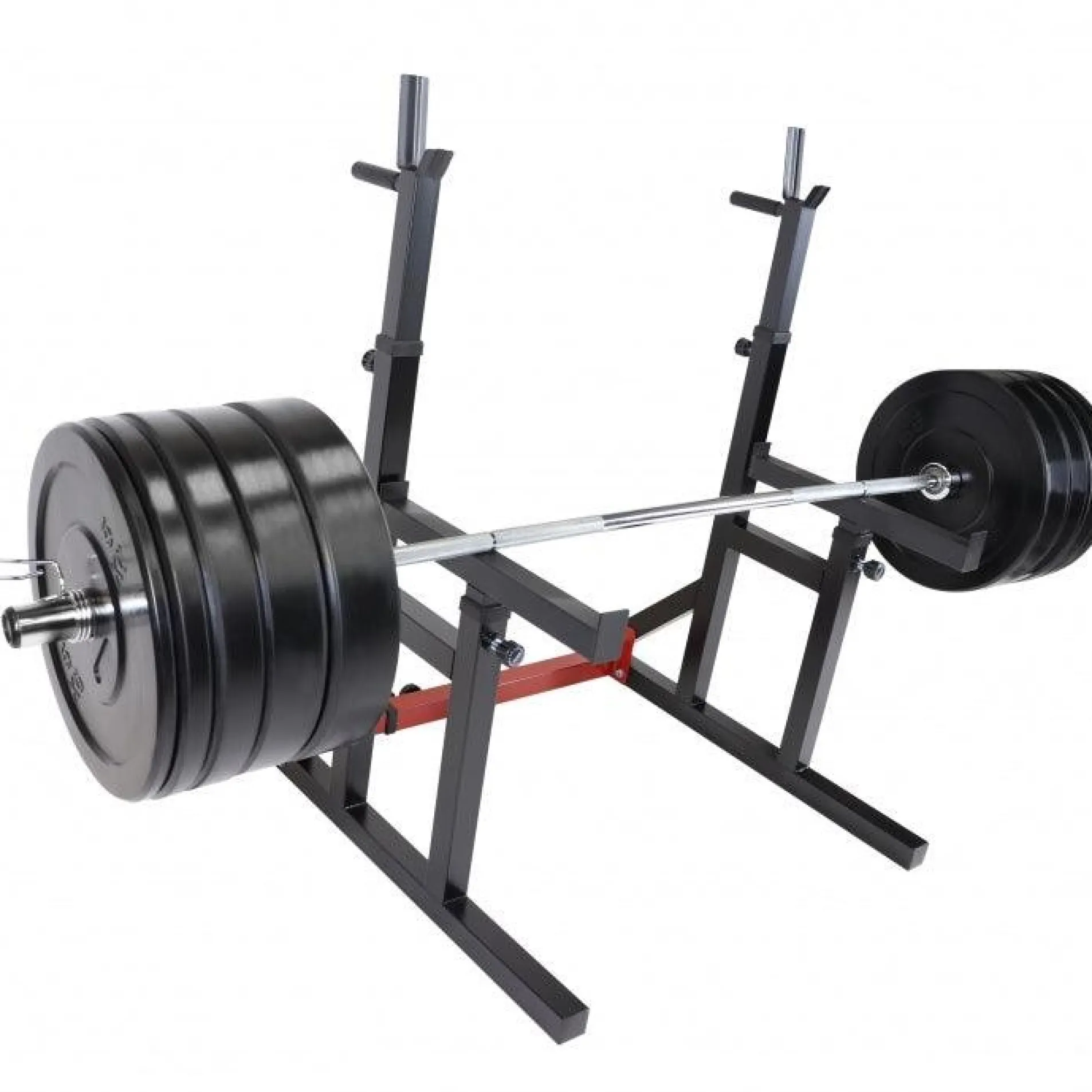 Squat Rack verstellbar in Höhe und Breite inkl, Olympia Bumper Plate Langhantel Set 170 kg