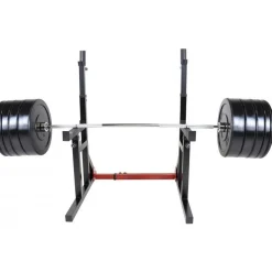 Squat Rack verstellbar in Höhe und Breite inkl, Olympia Bumper Plate Langhantel Set 170 kg