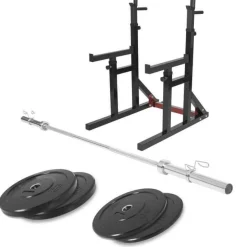 Squat Rack verstellbar in Höhe und Breite inkl, Langhantel Set