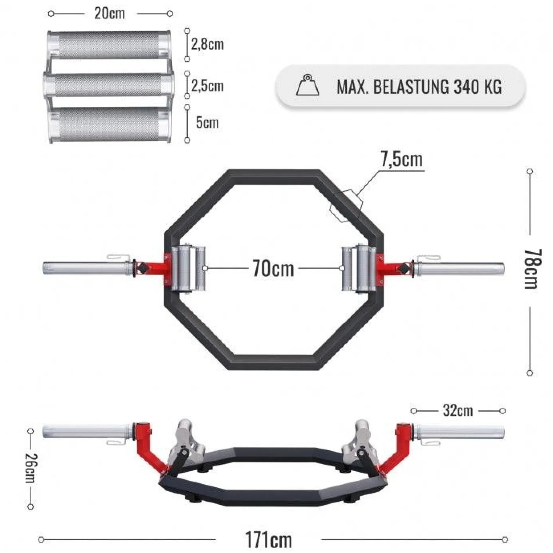 Trap Bar Multi Grip Olympia mit Verschlüsse